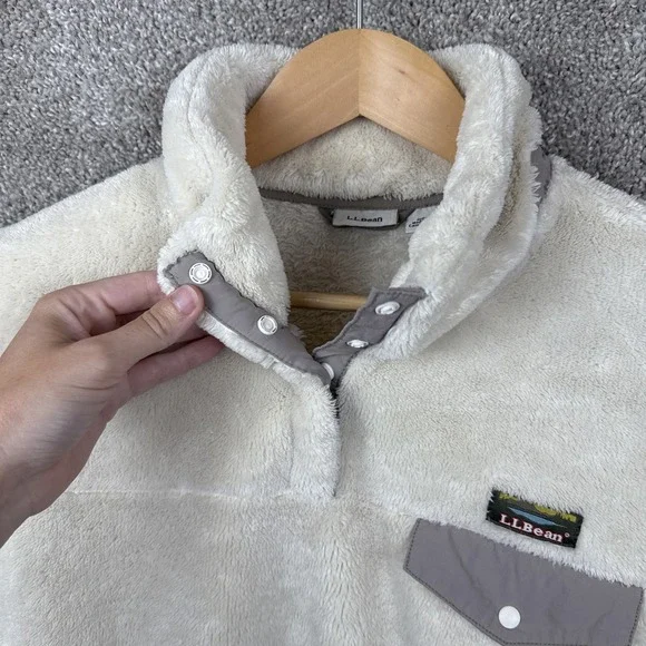 LL Bean Hi-Pile Fleece Pullover Snap Women's XL Jacket Cream - Picture 7 of 7
